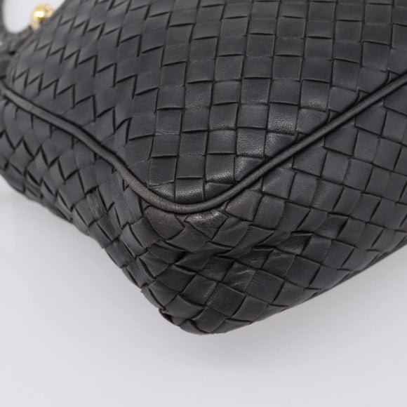 BOTTEGA VENETA INTRECCIATO Hand Bag Leather Black Gold Auth 197615