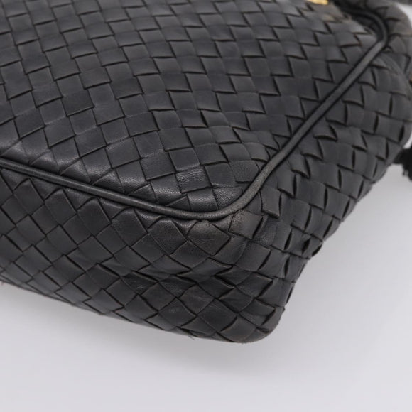 BOTTEGA VENETA INTRECCIATO Hand Bag Leather Black Gold Auth 197615