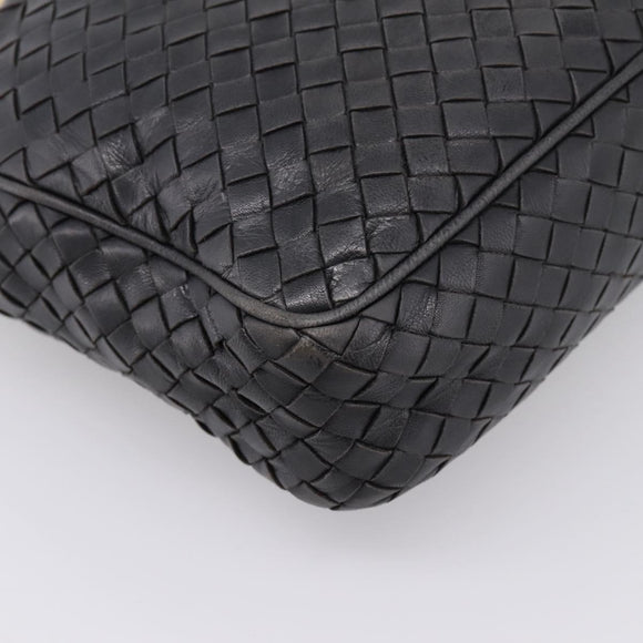 BOTTEGA VENETA INTRECCIATO Hand Bag Leather Black Gold Auth 197615