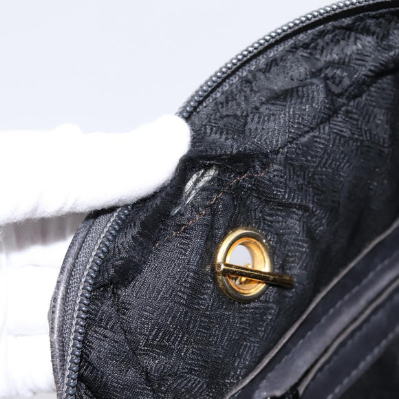 BOTTEGA VENETA INTRECCIATO Hand Bag Leather Black Gold Auth 197615