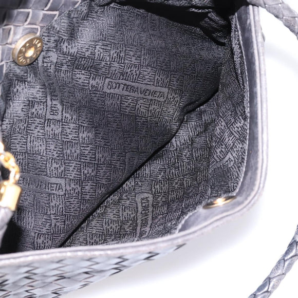 BOTTEGA VENETA INTRECCIATO Hand Bag Leather Black Gold Auth 197615
