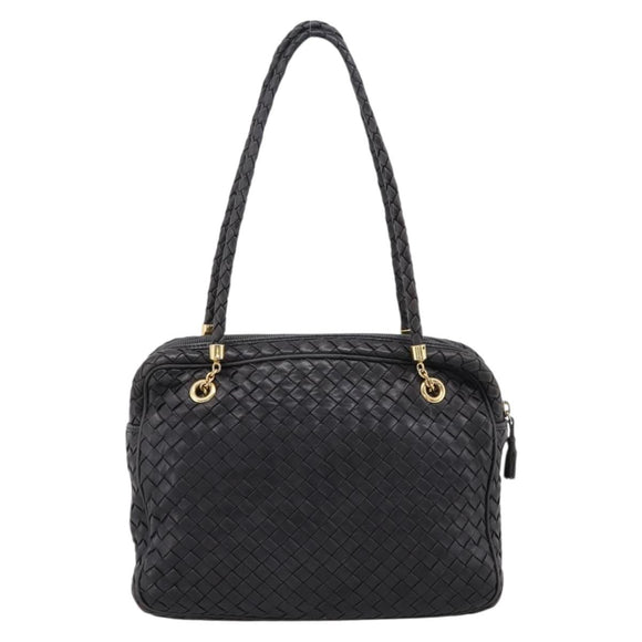 BOTTEGA VENETA INTRECCIATO Hand Bag Leather Black Gold Auth 197615