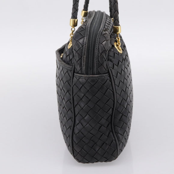 BOTTEGA VENETA INTRECCIATO Hand Bag Leather Black Gold Auth 197615