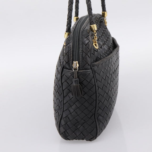 BOTTEGA VENETA INTRECCIATO Hand Bag Leather Black Gold Auth 197615