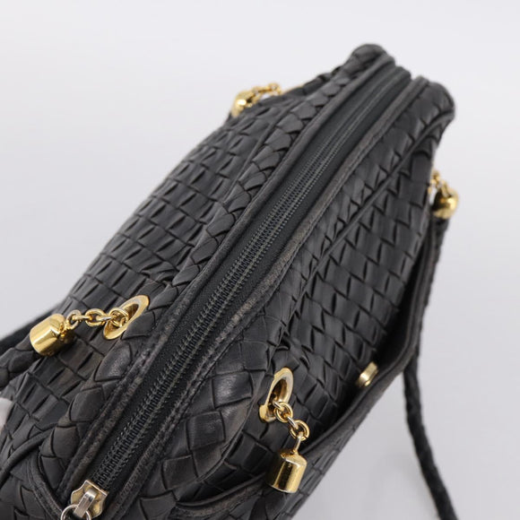 BOTTEGA VENETA INTRECCIATO Hand Bag Leather Black Gold Auth 197615