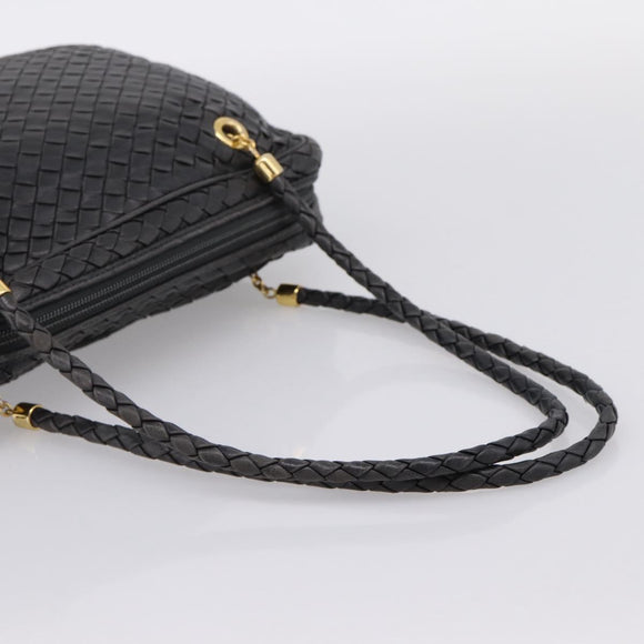 BOTTEGA VENETA INTRECCIATO Hand Bag Leather Black Gold Auth 197615