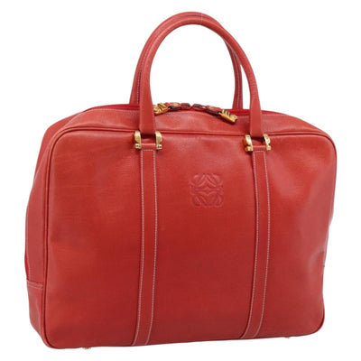 LOEWE Business Bag Leather Red Gold Auth 197616