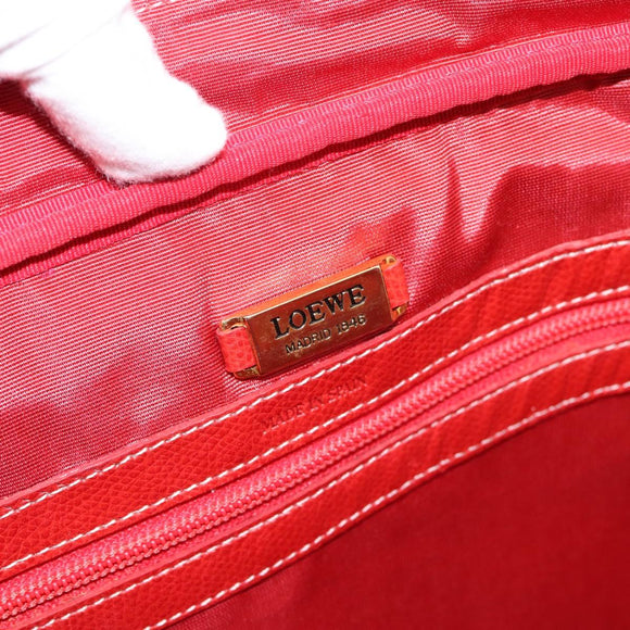 LOEWE Business Bag Leather Red Gold Auth 197616