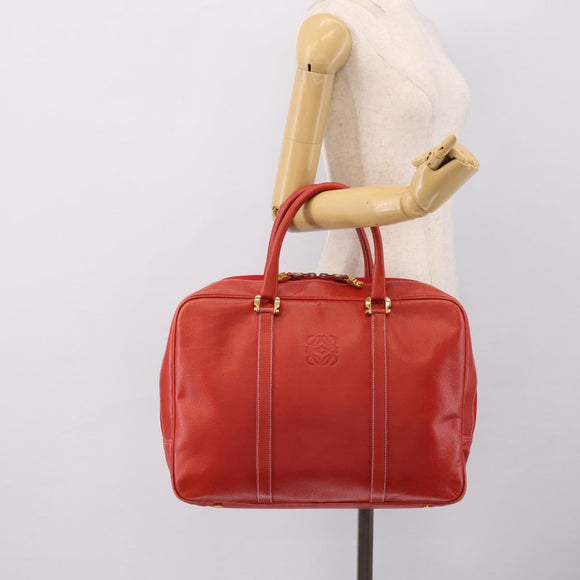 LOEWE Business Bag Leather Red Gold Auth 197616