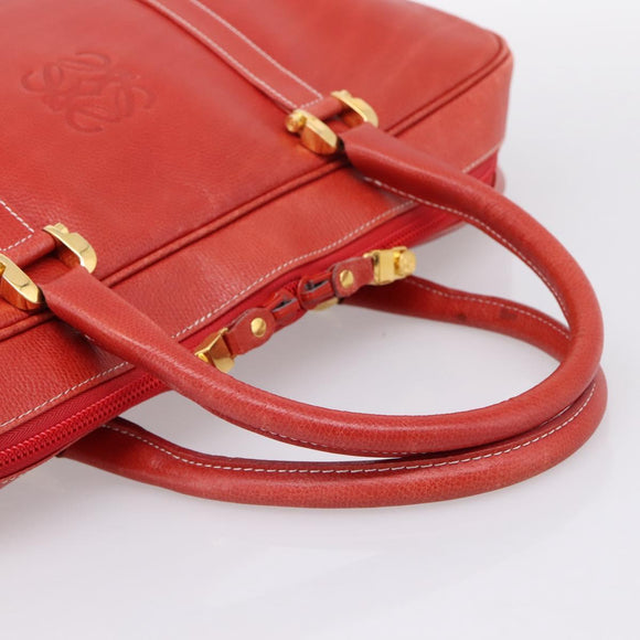 LOEWE Business Bag Leather Red Gold Auth 197616