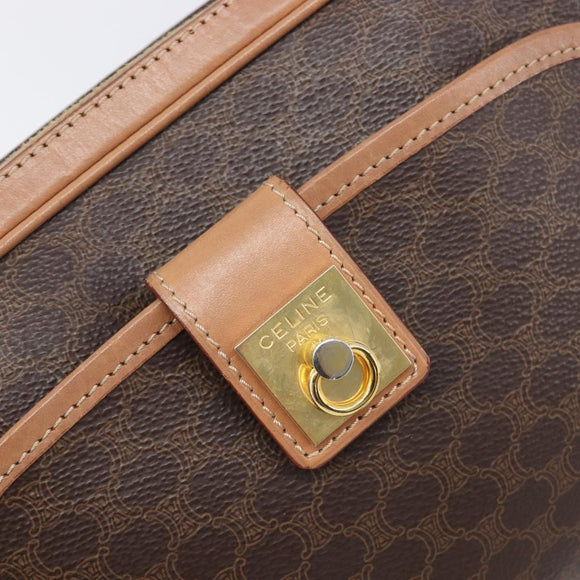 CELINE Macadam Shoulder Bag PVC Leather Brown Gold Auth 197617A