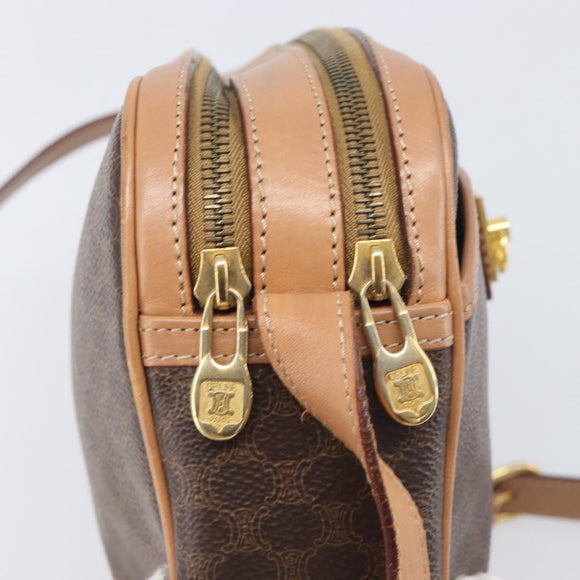 CELINE Macadam Shoulder Bag PVC Leather Brown Gold Auth 197617A