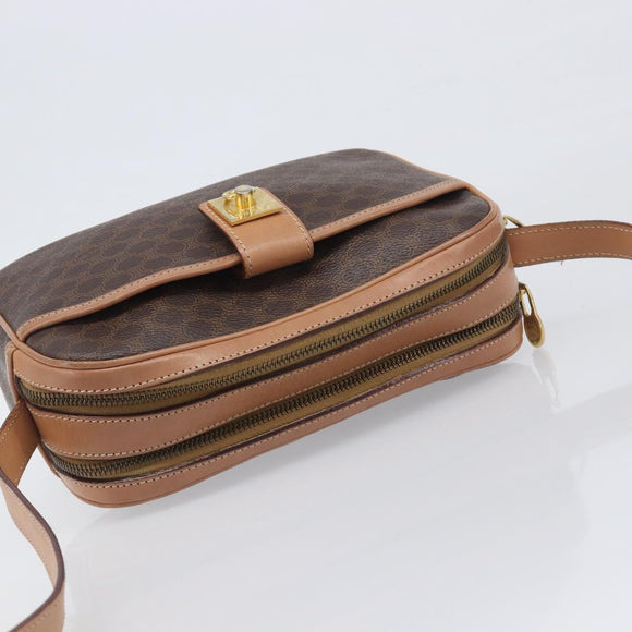 CELINE Macadam Shoulder Bag PVC Leather Brown Gold Auth 197617A