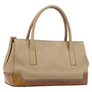 PRADA Hand Bag Leather Beige Silver Auth 197618-1