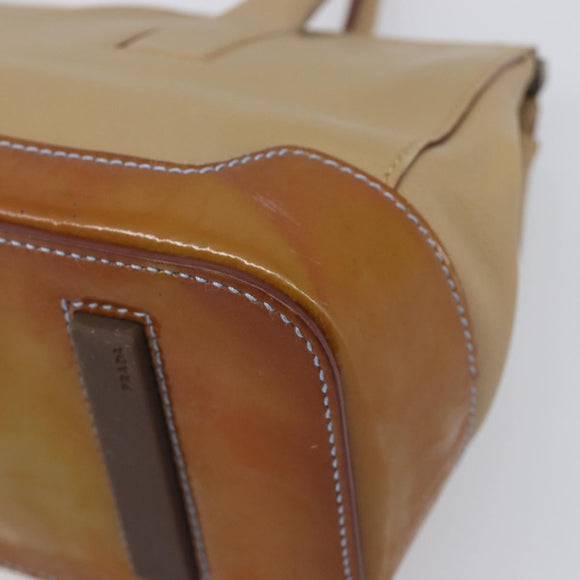 PRADA Hand Bag Leather Beige Silver Auth 197618