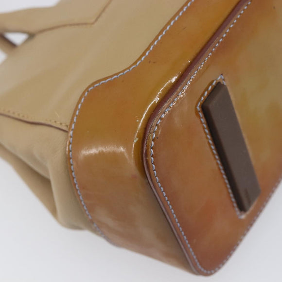 PRADA Hand Bag Leather Beige Silver Auth 197618