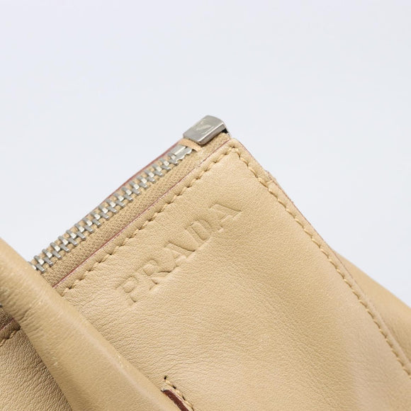 PRADA Hand Bag Leather Beige Silver Auth 197618
