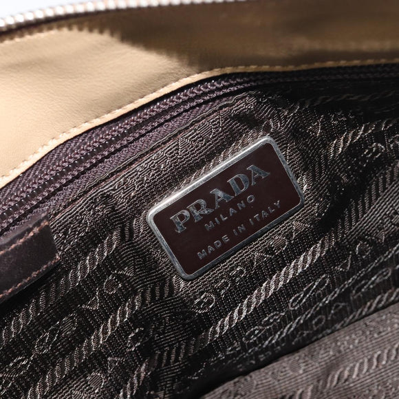 PRADA Hand Bag Leather Beige Silver Auth 197618