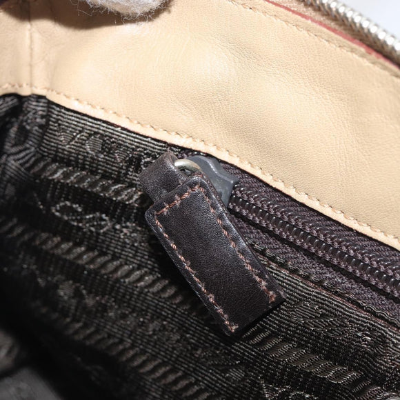 PRADA Hand Bag Leather Beige Silver Auth 197618