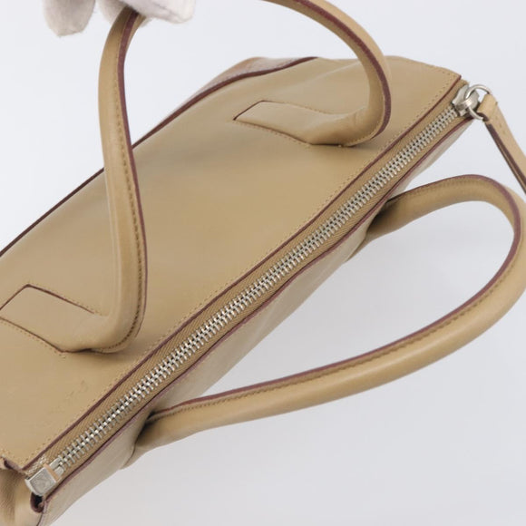 PRADA Hand Bag Leather Beige Silver Auth 197618