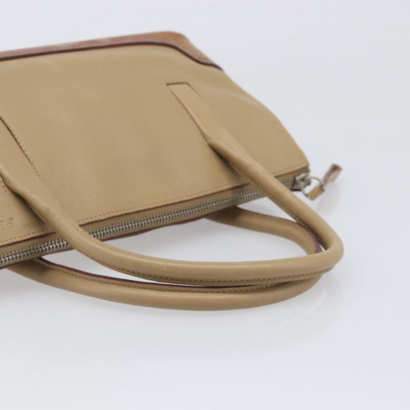 PRADA Hand Bag Leather Beige Silver Auth 197618
