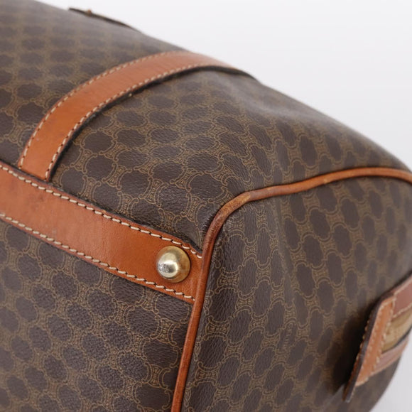 CELINE Macadam Canvas Boston Bag PVC Leather Brown Gold Auth 197619
