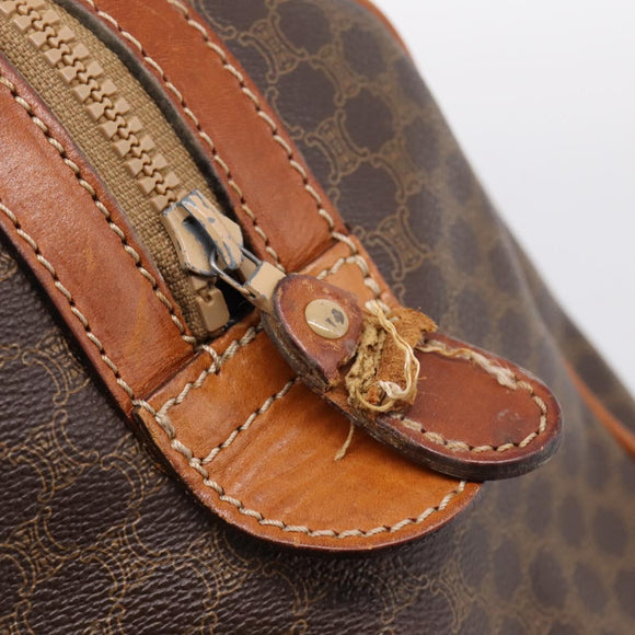 CELINE Macadam Canvas Boston Bag PVC Leather Brown Gold Auth 197619