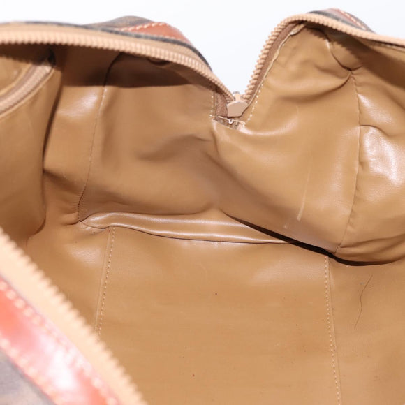 CELINE Macadam Canvas Boston Bag PVC Leather Brown Gold Auth 197619