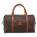 CELINE Macadam Canvas Boston Bag PVC Leather Brown Gold Auth 197619-13