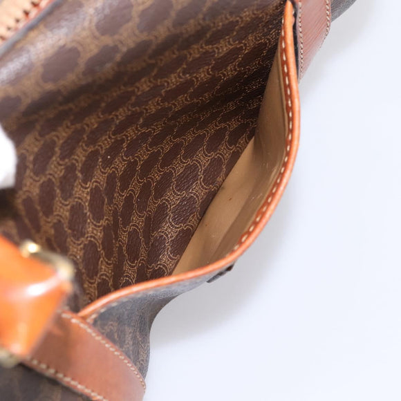 CELINE Macadam Canvas Boston Bag PVC Leather Brown Gold Auth 197619