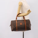 CELINE Macadam Canvas Boston Bag PVC Leather Brown Gold Auth 197619-23