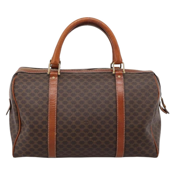 CELINE Macadam Canvas Boston Bag PVC Leather Brown Gold Auth 197619