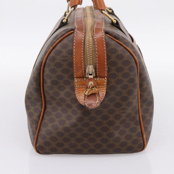 CELINE Macadam Canvas Boston Bag PVC Leather Brown Gold Auth 197619