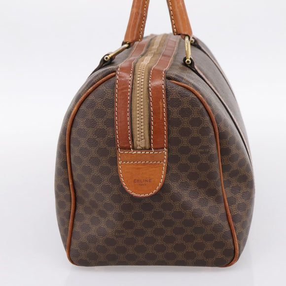 CELINE Macadam Canvas Boston Bag PVC Leather Brown Gold Auth 197619