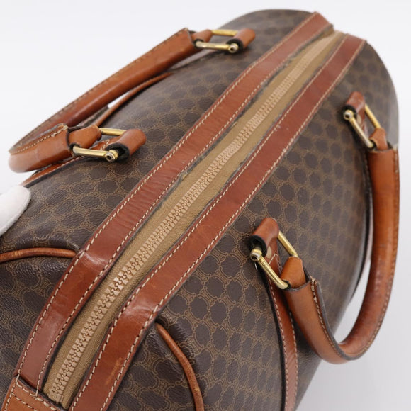 CELINE Macadam Canvas Boston Bag PVC Leather Brown Gold Auth 197619