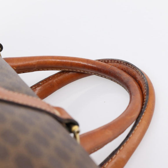 CELINE Macadam Canvas Boston Bag PVC Leather Brown Gold Auth 197619