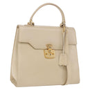GUCCI Hand Bag Leather 2way Beige Gold Auth 197623-1