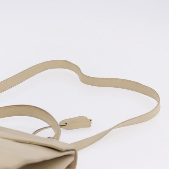 GUCCI Hand Bag Leather 2way Beige Gold Auth 197623
