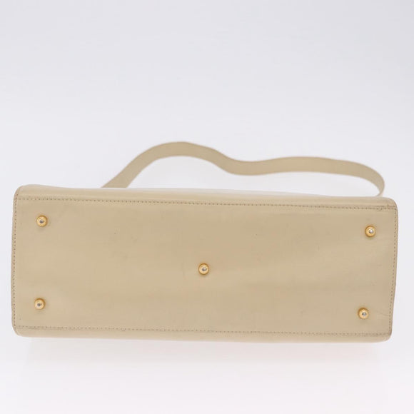 GUCCI Hand Bag Leather 2way Beige Gold Auth 197623