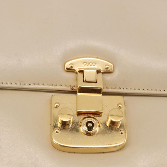 GUCCI Hand Bag Leather 2way Beige Gold Auth 197623