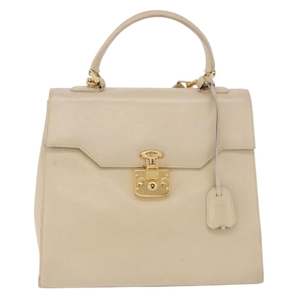GUCCI Hand Bag Leather 2way Beige Gold Auth 197623