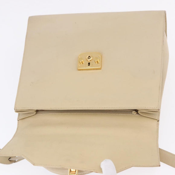 GUCCI Hand Bag Leather 2way Beige Gold Auth 197623