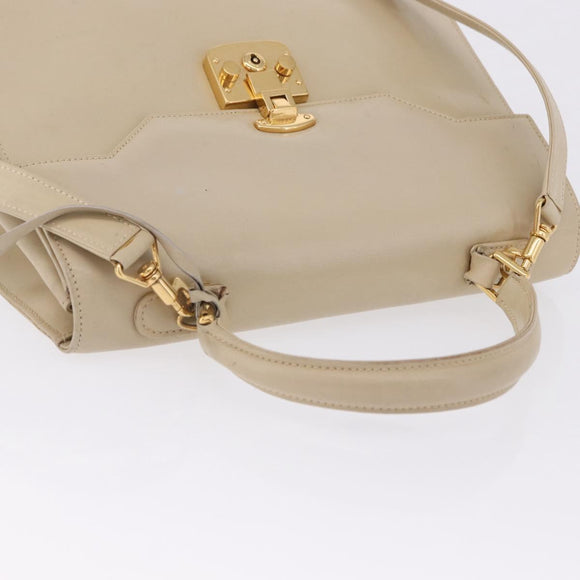GUCCI Hand Bag Leather 2way Beige Gold Auth 197623