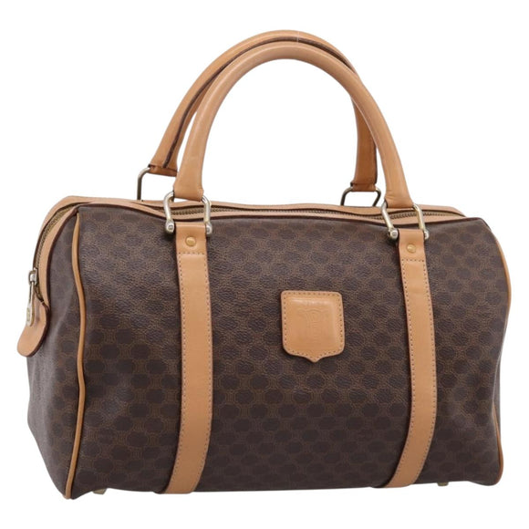 CELINE Macadam Canvas Boston Bag PVC Leather Brown Gold Auth 197624A