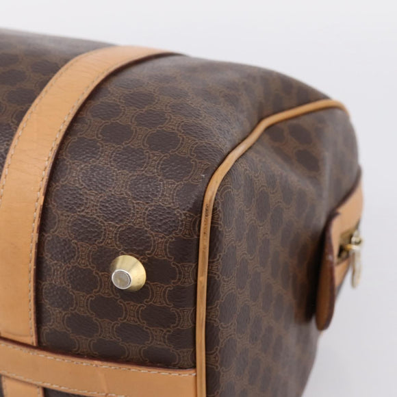 CELINE Macadam Canvas Boston Bag PVC Leather Brown Gold Auth 197624A