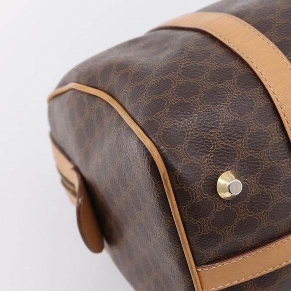 CELINE Macadam Canvas Boston Bag PVC Leather Brown Gold Auth 197624A