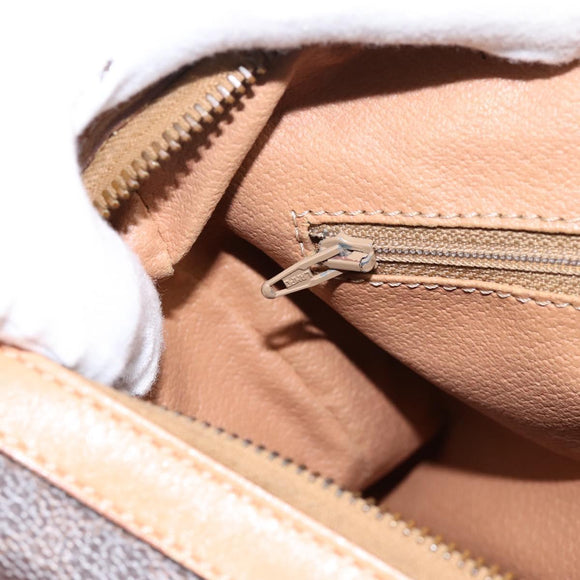 CELINE Macadam Canvas Boston Bag PVC Leather Brown Gold Auth 197624A
