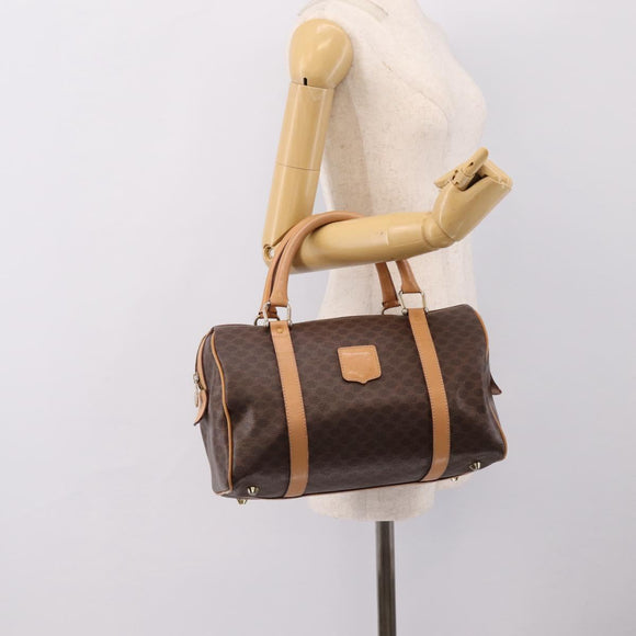 CELINE Macadam Canvas Boston Bag PVC Leather Brown Gold Auth 197624A