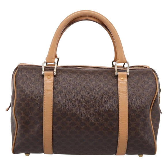 CELINE Macadam Canvas Boston Bag PVC Leather Brown Gold Auth 197624A