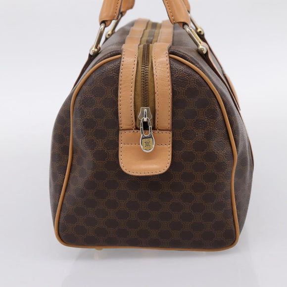 CELINE Macadam Canvas Boston Bag PVC Leather Brown Gold Auth 197624A